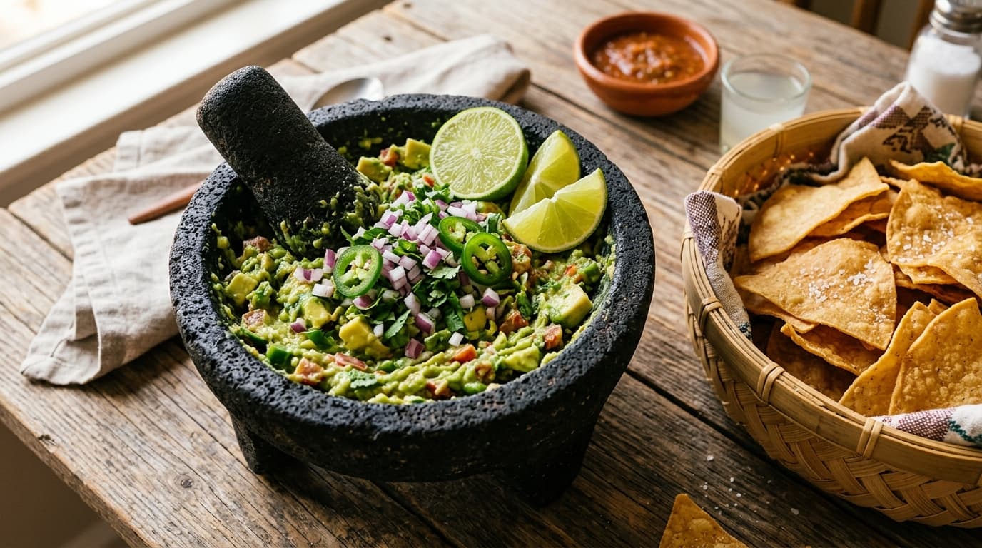 Authentic Mexican Molcajete Guacamole & Crispy Tortilla Chips