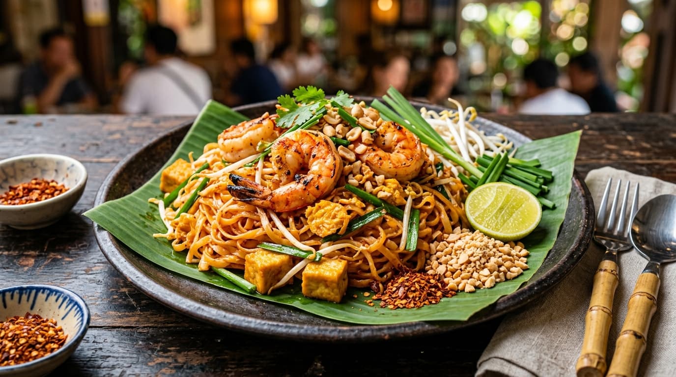 Authentic Pad Thai Kung (Stir-Fried Rice Noodles with Tiger Prawns)
