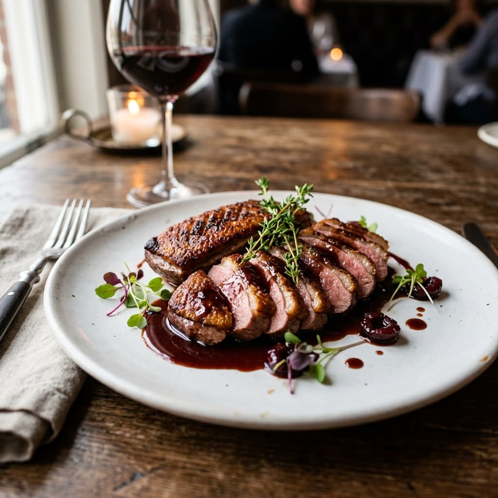 Pan Seared Duck Breast with Cherry Sauce