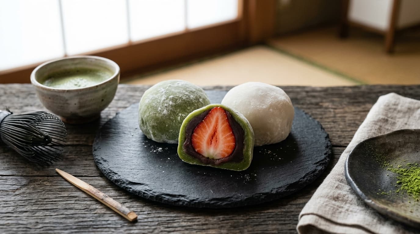 Japanese Matcha & Strawberry Daifuku Mochi (Ichigo Daifuku)
