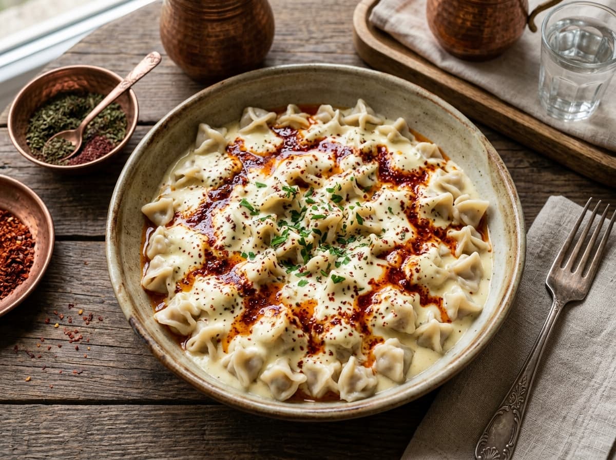 Authentic Turkish Mantı (Tiny Handcrafted Dumplings with Garlic Yogurt & Chili Mint Butter)