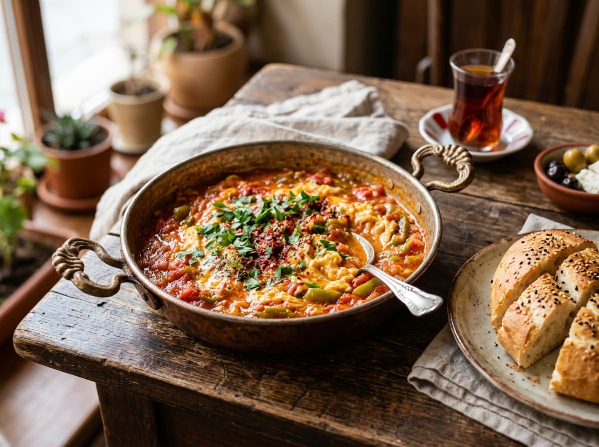 Authentic Turkish Menemen (Velvety Tomato & Pepper Scrambled Eggs)